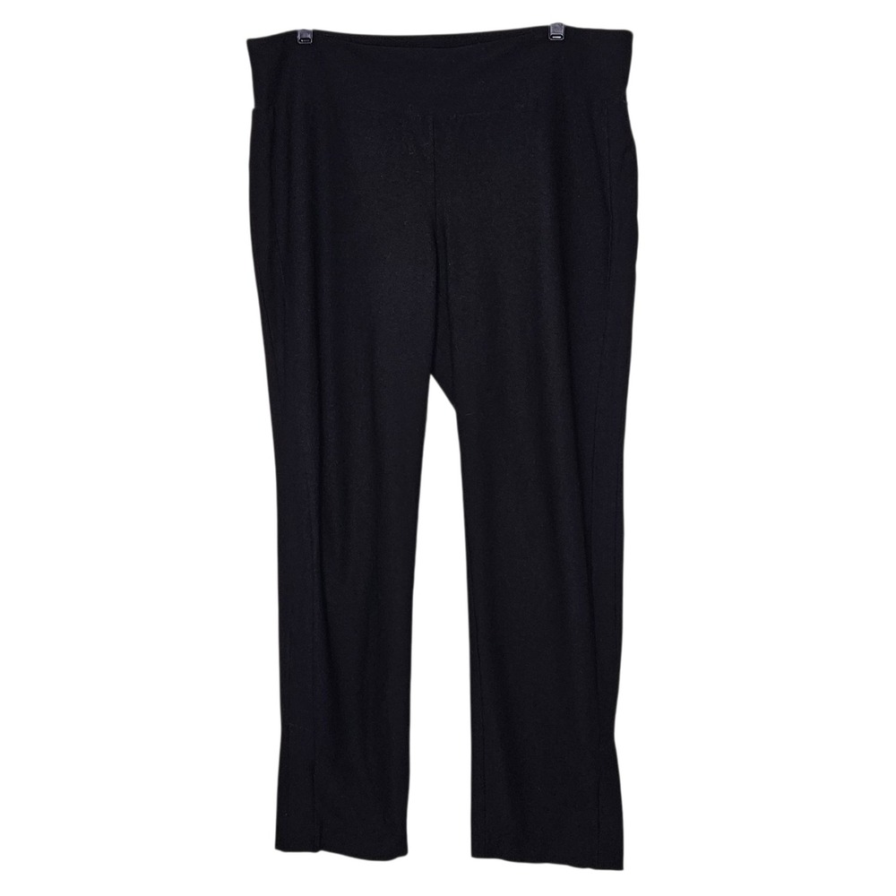 Eileen Fisher Black Viscose Blend Stretch Pants Slit Hem Womens L Staple Classic